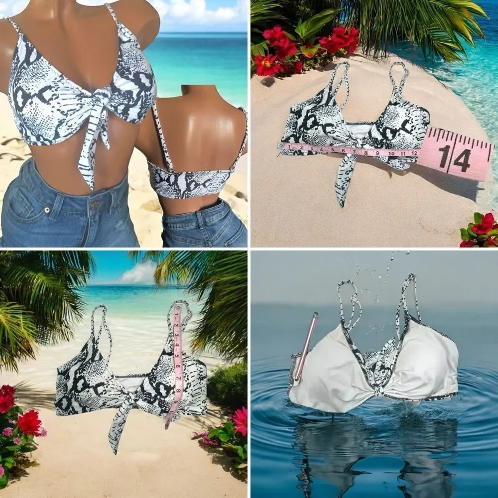 White w/ Black Print Bikini, Bathing Suit Top l L l EUC